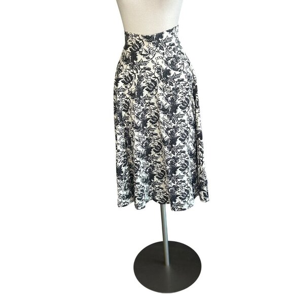 Effie's Heart Black Toile Print Flare Midi Skirt Size Small With Pockets - Picture 1 of 7